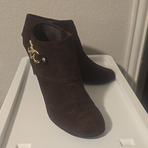 Brown High Heel Ankle Boots with Gold Detail